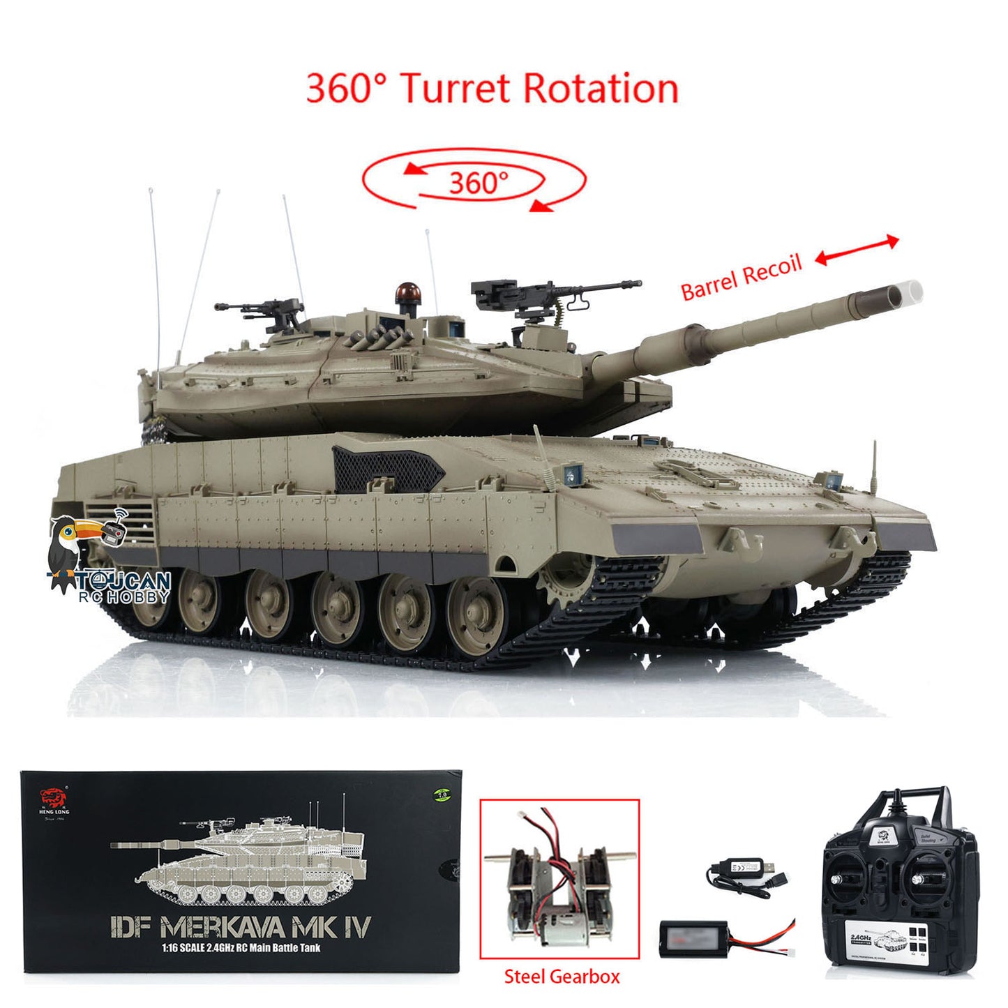 1/16 Heng Long Radio Control Tank 3958 IDF Merkava MK IV Installed Metal Driving Gearbox 360 Degree Rotary Turret Military Tanks