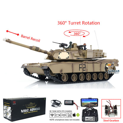 Henglong 1/16 7.0 USA M1A2 Abrams RTR RC Tank Model 3918 Barrel Recoil 360 Degrees Turret Steel Gearbox First Person View