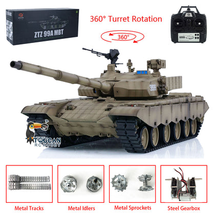 Henglong 1/16 7.0 Upgraded Chinese 99A RTR RC Panzer Remote Controlled Military Car Tank Model DIY 3899A W/ 360 Turret Toys