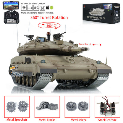 Heng Long 1:16 RC Main Battle Tank IDF MerkavMa K IV FPV 3958 Upgrade Edition With metal Tracks Driving Wheels Idlers FPV Camera