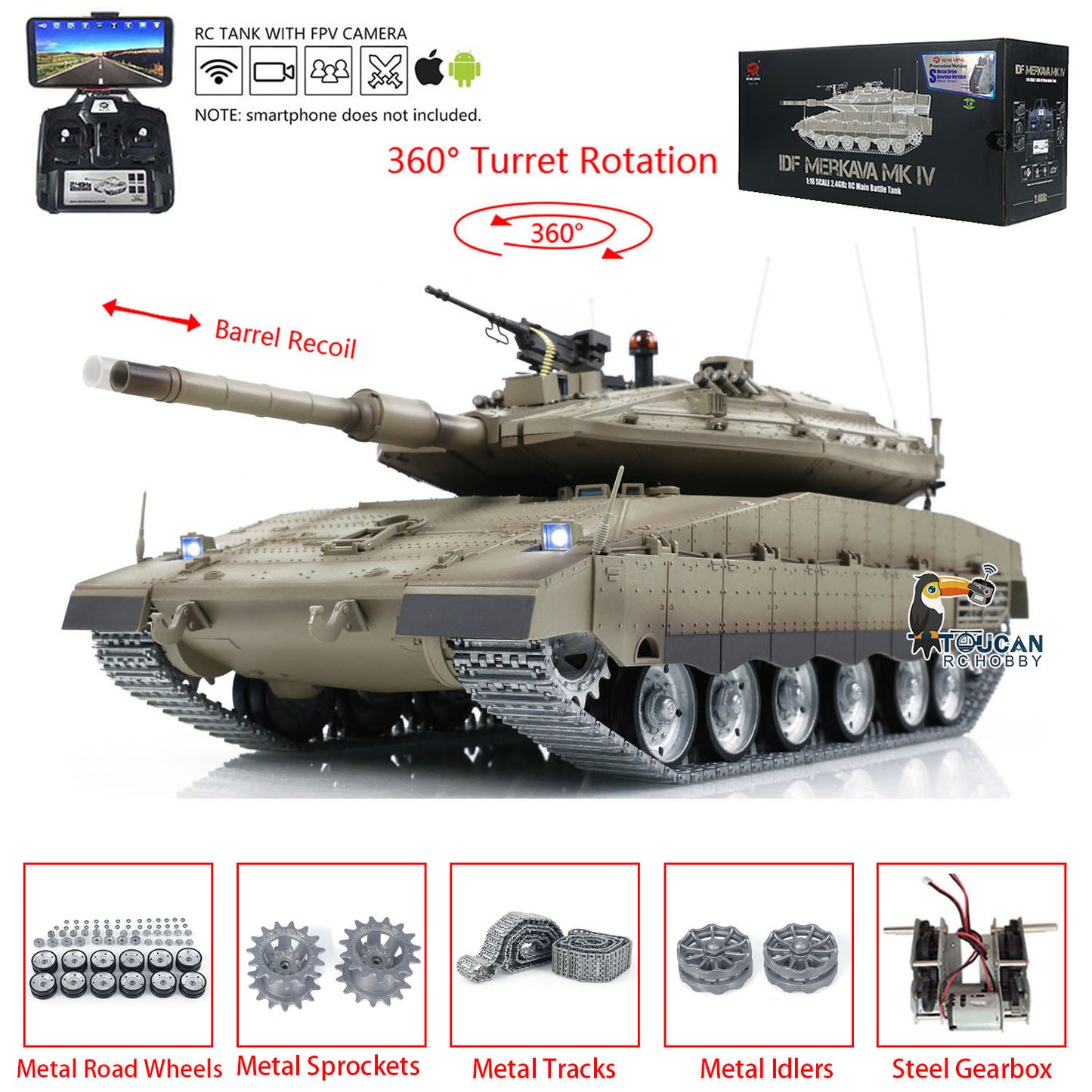 Heng Long Remote Control Tank 1/16 IDF Merkava MK IV Professional Edition Tanks First Person View Metal Driving System Boys Gifts