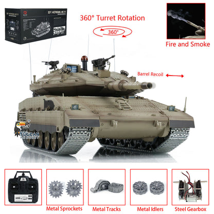 Heng Long RC Tanks Model 1/16 Scale IDF Merkava MK IV With Airsoft Open Fire Smoking 360 Turret Rotary Recoil Barrel