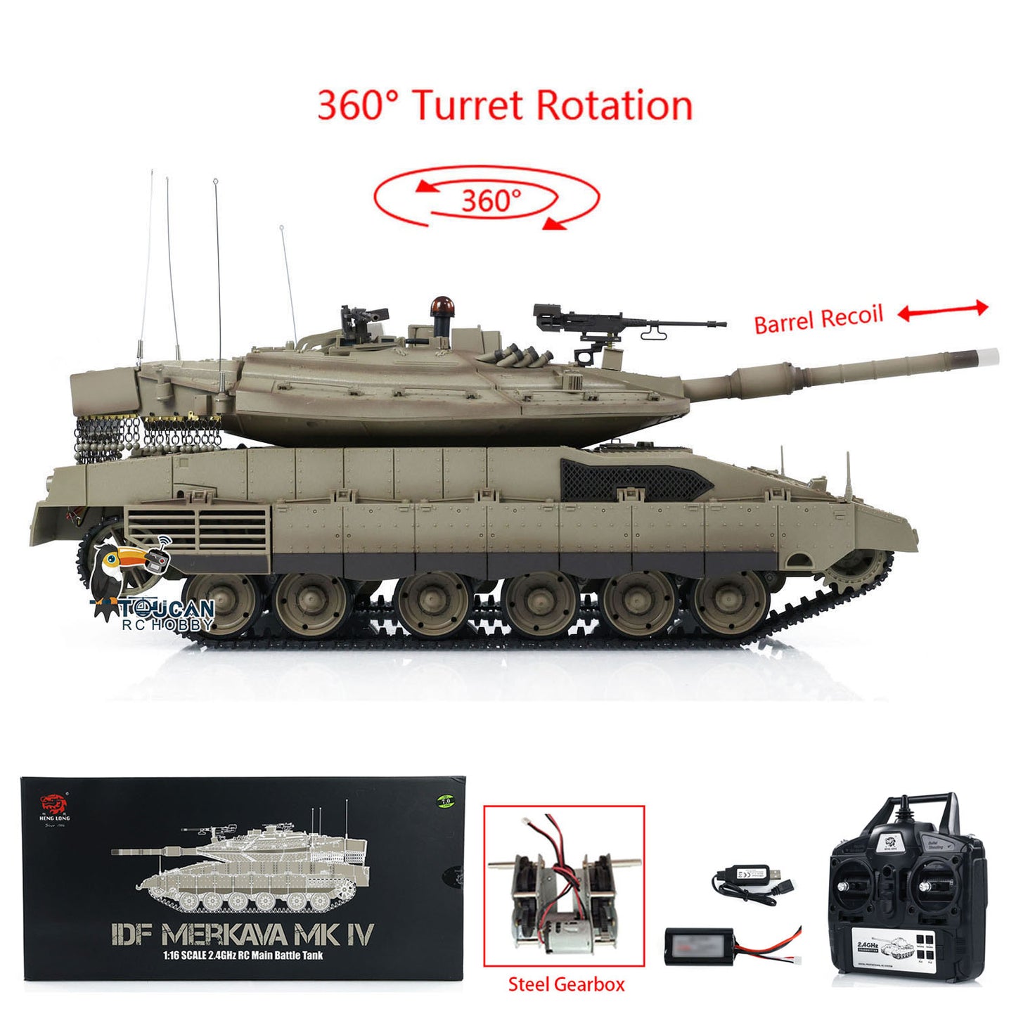 1:16 Scale 2.4GHz 7.0 3958 -1 RC Tank IDF Merkava MK IV Metal Driving Gearbox Steel Gears Military Tanks Collections Display