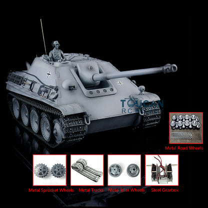 Henglong 1/16 TK7.0 Customized Radio Control Tank 3869 Jadpanther RTR RC Tank w/ Metal Road Wheel Tracks Idler Sprocket Wheel Smoking