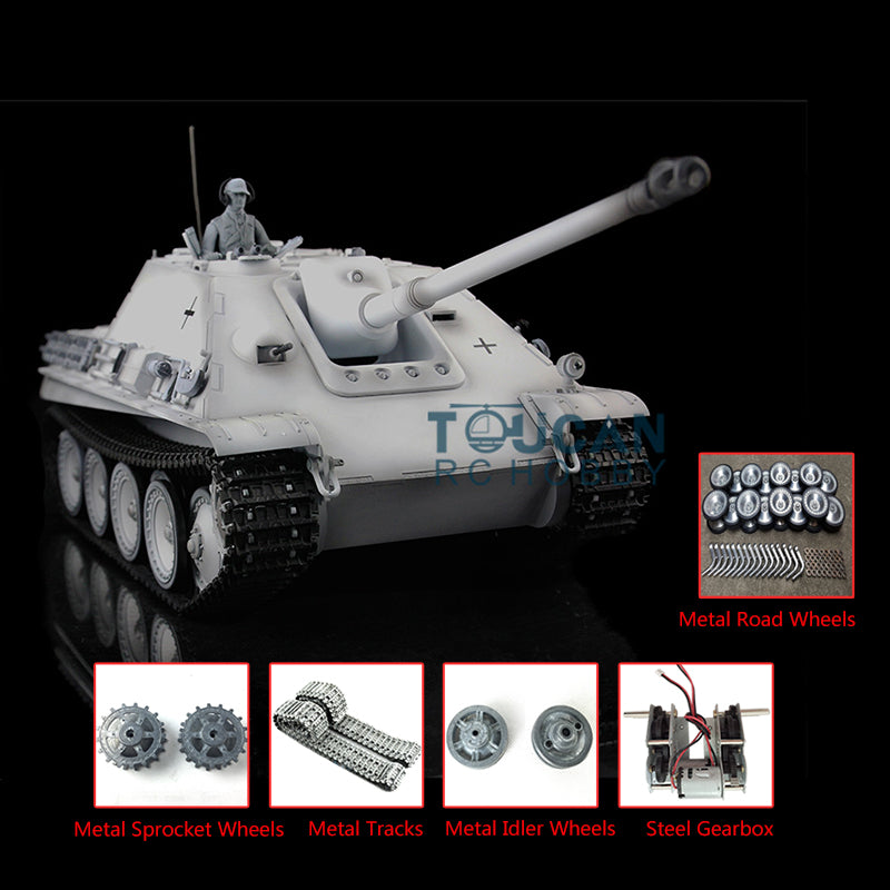 Henglong 1/16 TK7.0 Customized Radio Control Tank 3869 Jadpanther RTR RC Tank w/ Metal Road Wheel Tracks Idler Sprocket Wheel Smoking