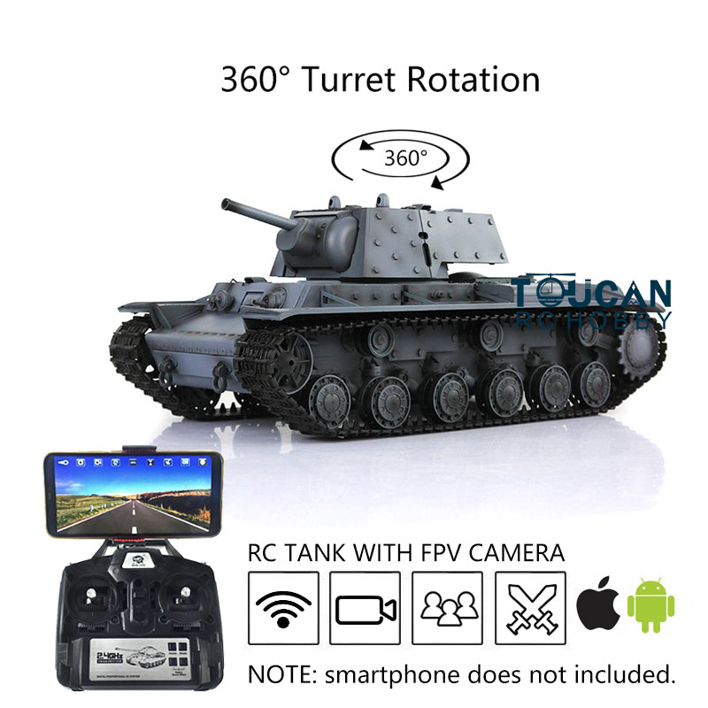 Henglong RC Tank Model 1/16 TK7.0 Plastic 3878 Soviet Union KV-1 w/ FPV 360 Degrees Rotating Turret BB Shooting Sound Effect 2.4Ghz