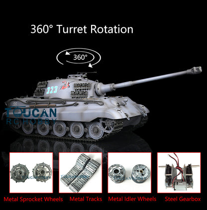 Henglong 1/16 TK7.0 Radio Control Tank German King Tiger Upgraded 3888A RC Tank 360 Degrees Rotating Turret Metal Tracks BB Shooting