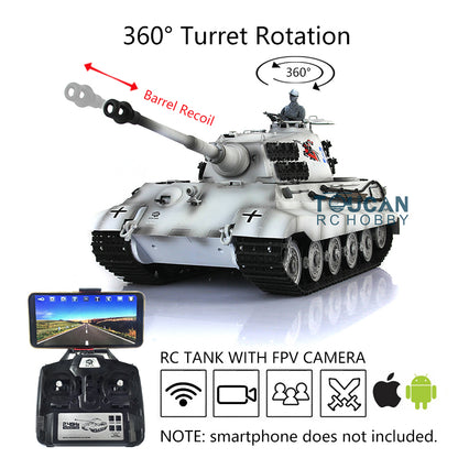 Henglong 1/16 Radio Control Tank TK7.0 King Tiger RC Tank 3888A w/ FPV 360 Degrees Rotating Turret Metal Road Wheels Smoking