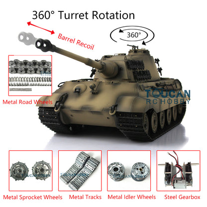 Henglong 1/16 RC Tank 3888A TK7.0 King Tiger Remote Control Tank w/ 360 Degrees Rotating Turret Metal Road Wheel Engine Sound