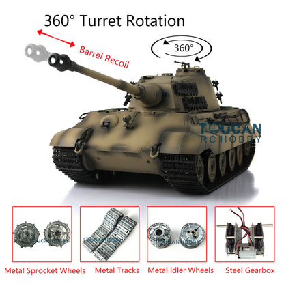 Henglong 1/16 TK7.0 Upgraded King Tiger RC Tank Model 3888A w/ 360 Degrees Rotating Turret Metal Track Idler Sprocket Wheels Smoking