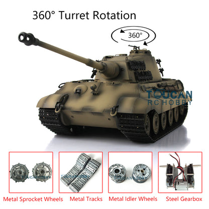 Henglong 1/16 TK7.0 Radio Control Tank German King Tiger Upgraded 3888A RC Tank 360 Degrees Rotating Turret Metal Tracks BB Shooting