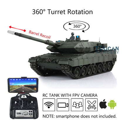 Henglong 1/16 TK7.0 Version Customized Leopard2A6 RC Tank Model 3889 w/ Metal Tracks FPV BB Shooting 360 Degrees Rotating Turret