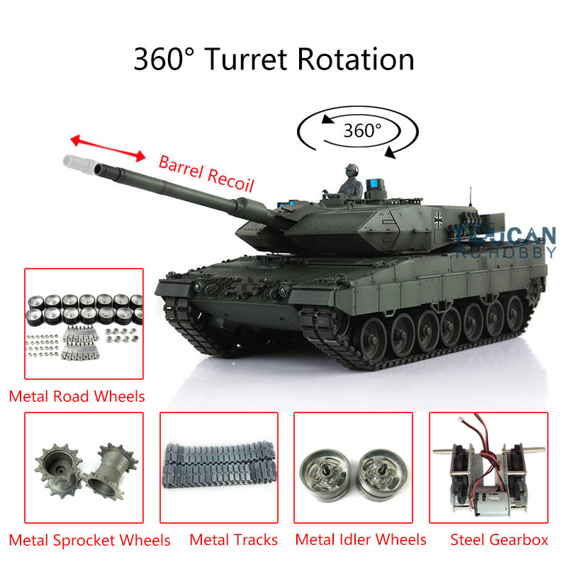 Henglong 1/16 TK7.0 Customized Leopard2A6 RC Tank Model 3889 w/ Metal Tracks Road Wheels 360 Degrees Rotating Turret Engine Sound