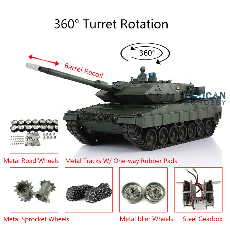 IN STOCK Henglong Military Tank Model 1/16 TK7.0 Leopard2A6 RC Tank Model Upgraded 3889 360 Rotating Turret Metal Tracks W/ Rubber Pad