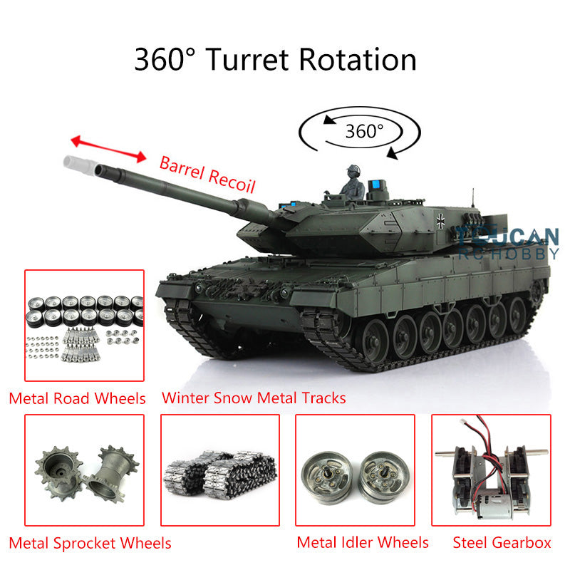 Heng Long Remote Control Tank Model 1/16 TK7.0 Leopard2A6 3889 Metal Track W/ Linkages Driving Gearbox 360 Rotating Turret