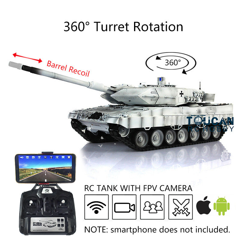 Henglong 1/16 TK7.0 Version Customized Leopard2A6 RC Tank Model 3889 w/ Metal Tracks FPV BB Shooting 360 Degrees Rotating Turret