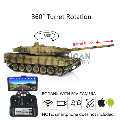 Henglong 1/16 TK7.0 Version Customized Leopard2A6 RC Tank Model 3889 w/ Metal Tracks FPV BB Shooting 360 Degrees Rotating Turret