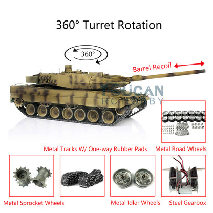 IN STOCK Henglong Military Tank Model 1/16 TK7.0 Leopard2A6 RC Tank Model Upgraded 3889 360 Rotating Turret Metal Tracks W/ Rubber Pad