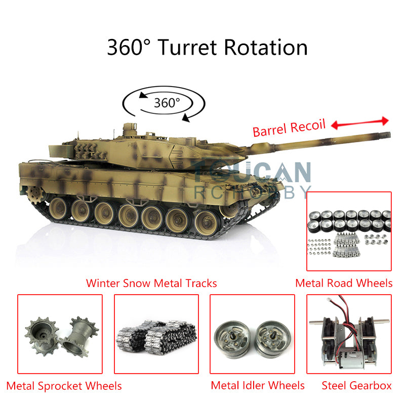 Heng Long Remote Control Tank Model 1/16 TK7.0 Leopard2A6 3889 Metal Track W/ Linkages Driving Gearbox 360 Rotating Turret