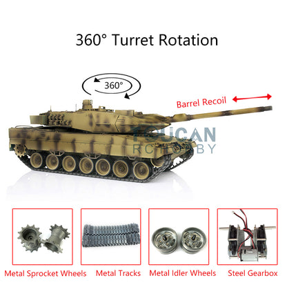 IN STOCK Henglong 1/16 TK7.0 Edition Upgraded Leopard2A6 RC Tank Model 3889 W/ 360 Degrees Rotating Turret Metal Driving Gearbox Tracks