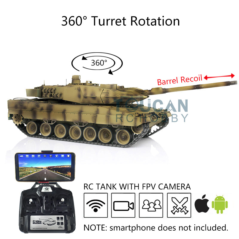 Heng Long 1/16 Military Tank Model TK7.0 Plastic Leopard2A6 RC Tank Model 3889 FPV Barrel Recoil Radio Control Rotating Turret