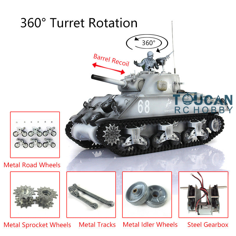 Henglong 1/16 Customized RC Tank Model TK7.0 M4A3 Sherman Remote Control Tank Model 3898 360 Degrees Rotating Turret Metal Road Wheels