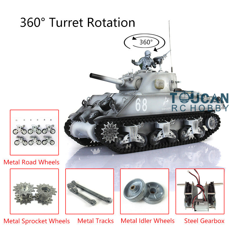 Henglong 1/16 RC Tank Customized TK7.0 M4A3 Sherman Remote Control Tank 3898 w/ 360 Degrees Rotating Turret Metal Road Wheel Tracks