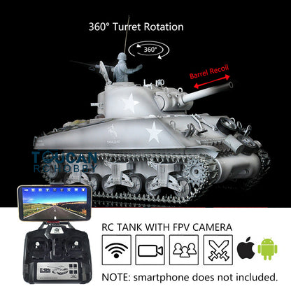 Henglong 1/16 FPV TK7.0 M4A3 Sherman RTR RC Tank Model 3898 w/ 360 Degrees Rotating Turret FPV Camera Metal Tracks Engine Sound