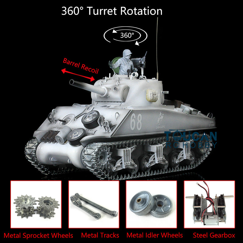 Henglong 1/16 TK7.0 Upgraded M4A3 Sherman Radio Control Tank Model 3898 360 Degrees Rotating Turret BB Shooting Sound Effect