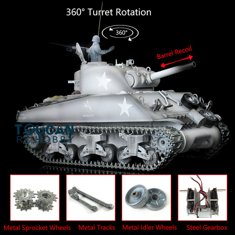 Henglong 1/16 TK7.0 Upgraded M4A3 Sherman Radio Control Tank Model 3898 360 Degrees Rotating Turret BB Shooting Sound Effect