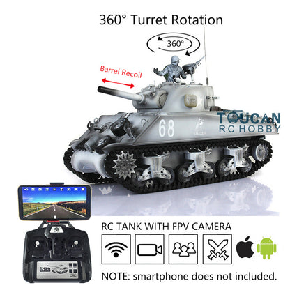 Henglong 1/16 TK7.0 Plastic M4A3 Sherman RC Tank Model 3898 w/ 360 Degrees Rotating Turret FPV Barrel Recoil Smoking Gift for Boys