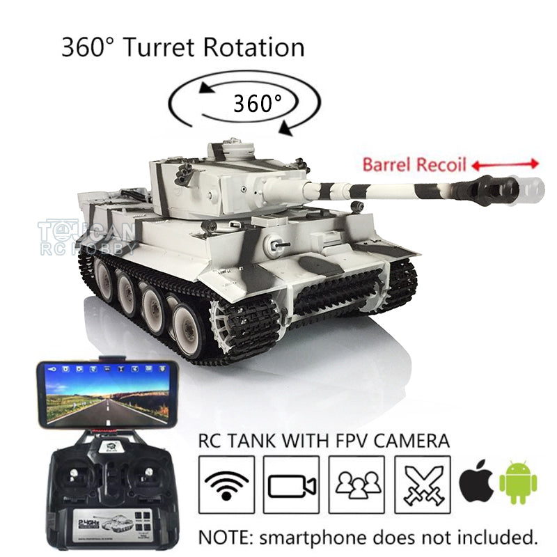 Henglong 1/16 TK7.0 Plastic Tiger I RC Tank Model 3818 w/ 360 Degrees Rotating Turret Barrel Recoil FPV Phone Holder Engine Sound