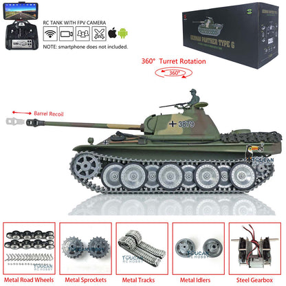 Henglong 1/16 Radio Control Tank 3879 TK7.0 ARTR German Tank Panther G w/ 360 Degrees Rotating Turret Metal Track Road Wheel