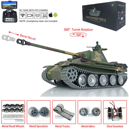 Henglong 1/16 Radio Control Tank 3879 TK7.0 ARTR German Tank Panther G w/ 360 Degrees Rotating Turret Metal Track Road Wheel