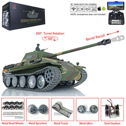 Henglong 1/16 Radio Control Tank 3879 TK7.0 ARTR German Tank Panther G w/ 360 Degrees Rotating Turret Metal Track Road Wheel