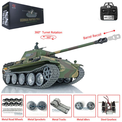 Henglong 1/16 RC Tank TK7.0 3879 Customized German Tank Panther G RTR Tank w/ 360 Degrees Rotating Turret Metal Road Wheel