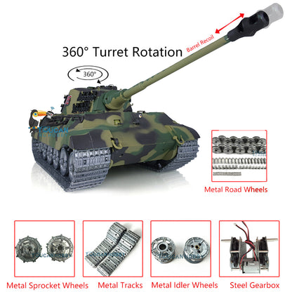 Henglong 1/16 RC Tank 3888A TK7.0 King Tiger Remote Control Tank w/ 360 Degrees Rotating Turret Metal Road Wheel Engine Sound