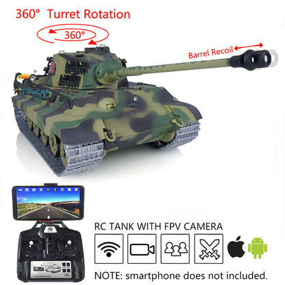 Henglong 7.0 1/16 Upgraded RC Tank Model 3888A German King Tiger w/ 360 Degrees Rotating Turret FPV Barrel Recoil Metal Tracks 2 Sound