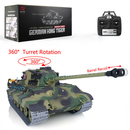 Henglong 1/16 TK7.0 Upgraded King Tiger RC Tank Model 3888A w/ 360 Degrees Rotating Turret Metal Track Idler Sprocket Wheels Smoking