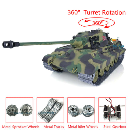 Henglong 1/16 TK7.0 Radio Control Tank German King Tiger Upgraded 3888A RC Tank 360 Degrees Rotating Turret Metal Tracks BB Shooting