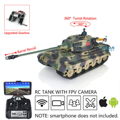 1/16 Henglong TK7.0 RC Tank Model 3888A King Tiger Plastic 2.4G German Tank Model w/ FPV 360 Degrees Rotating Turret Barrel Recoil