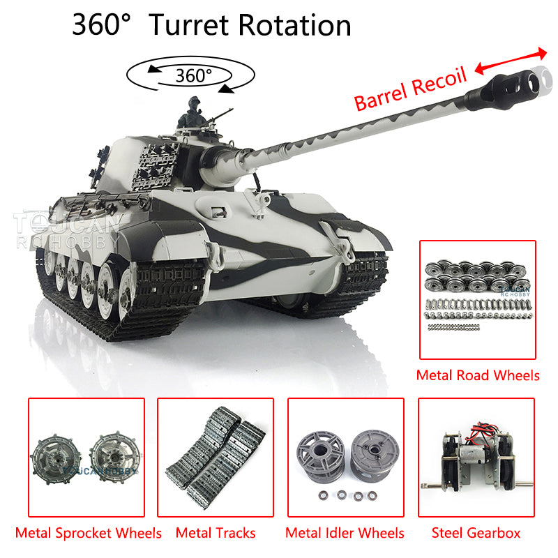 Henglong 1/16 RC Tank 3888A TK7.0 King Tiger Remote Control Tank w/ 360 Degrees Rotating Turret Metal Road Wheel Engine Sound