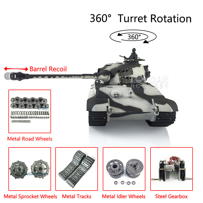 Henglong 1/16 RC Tank 3888A TK7.0 King Tiger Remote Control Tank w/ 360 Degrees Rotating Turret Metal Road Wheel Engine Sound