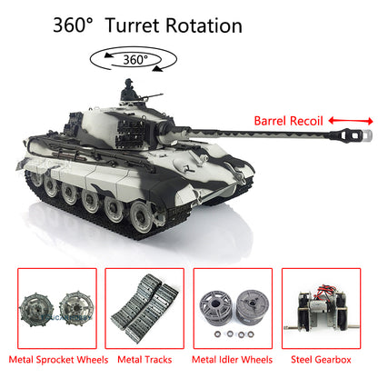 Henglong 1/16 TK7.0 Upgraded King Tiger RC Tank Model 3888A w/ 360 Degrees Rotating Turret Metal Track Idler Sprocket Wheels Smoking