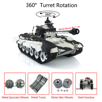 Henglong 1/16 TK7.0 Upgraded King Tiger RC Tank Model 3888A w/ 360 Degrees Rotating Turret Metal Track Idler Sprocket Wheels Smoking