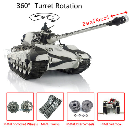 Henglong 1/16 TK7.0 Upgraded King Tiger RC Tank Model 3888A w/ 360 Degrees Rotating Turret Metal Track Idler Sprocket Wheels Smoking