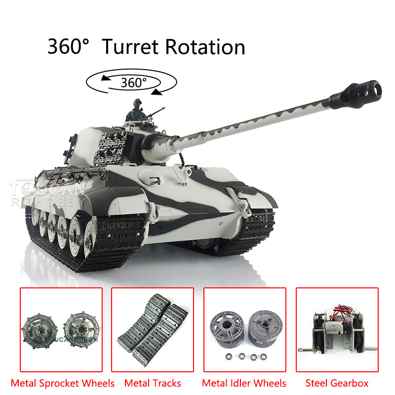 Henglong 1/16 TK7.0 Radio Control Tank German King Tiger Upgraded 3888A RC Tank 360 Degrees Rotating Turret Metal Tracks BB Shooting