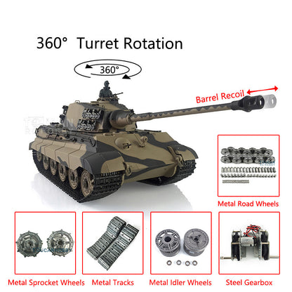 Henglong 1/16 Radio Control Tank TK7.0 King Tiger RC Tank 3888A w/ FPV 360 Degrees Rotating Turret Metal Road Wheels Smoking