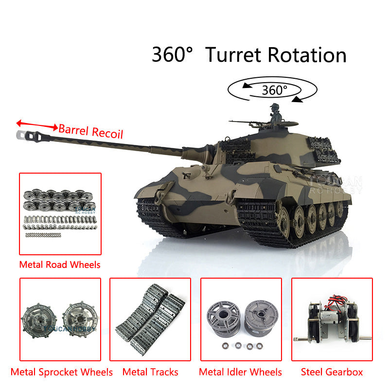 Henglong 1/16 RC Tank 3888A TK7.0 King Tiger Remote Control Tank w/ 360 Degrees Rotating Turret Metal Road Wheel Engine Sound