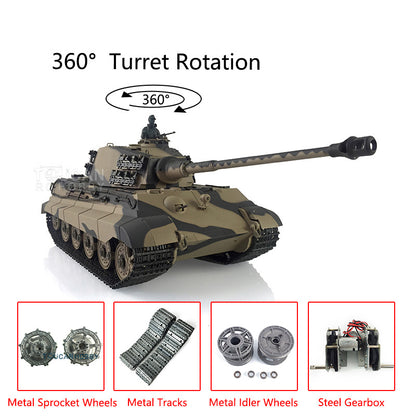 Henglong 1/16 TK7.0 Radio Control Tank German King Tiger Upgraded 3888A RC Tank 360 Degrees Rotating Turret Metal Tracks BB Shooting